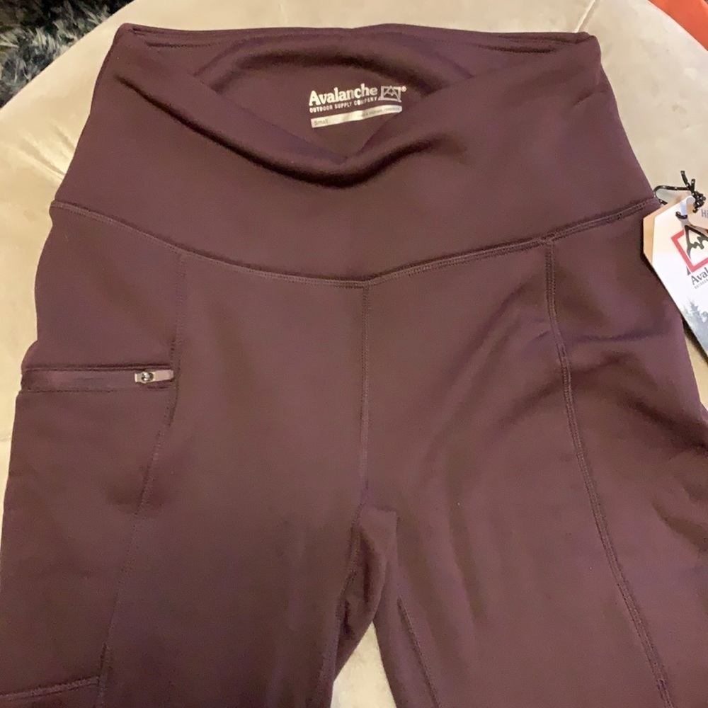 Avalanche brand high waisted fleece lined outdoor pants, deep plum color, new